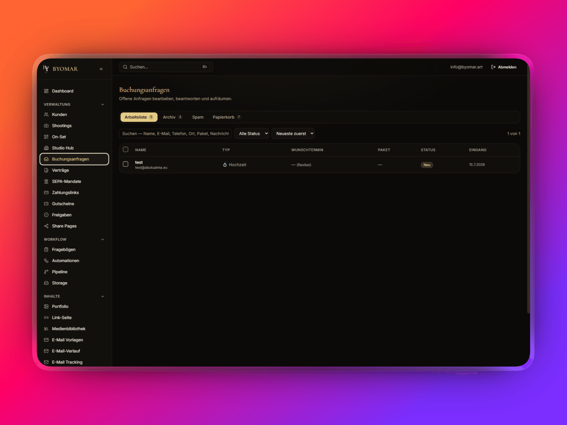 Screenshot der Plattform byomar.art